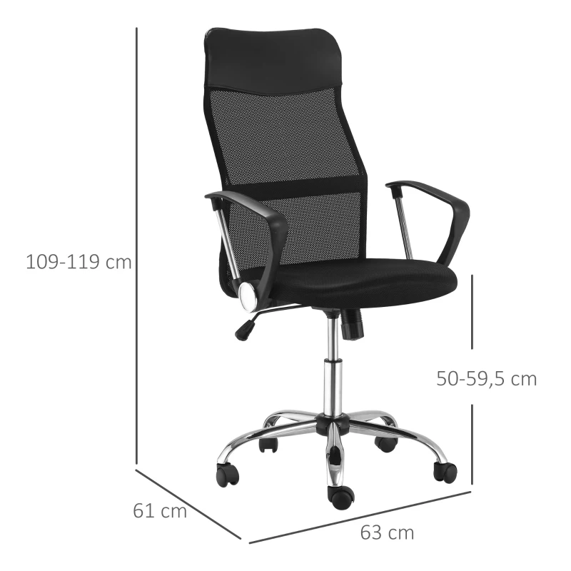 HOMCOM Fauteuil de bureau manager grand confort dossier ergonomique hauteur assise réglable pivotant tissu maille noir