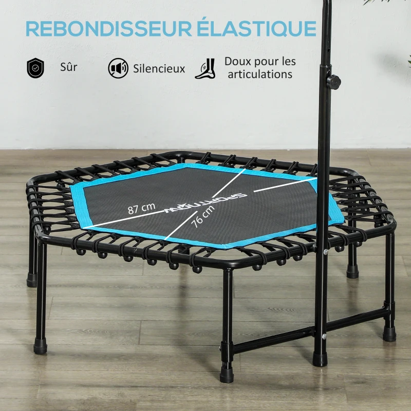 SPORTNOW Trampoline de fitness 114 cm, cordes élastiques, poignée réglable 3 positions, trampoline d'exercice silencieux, bleu