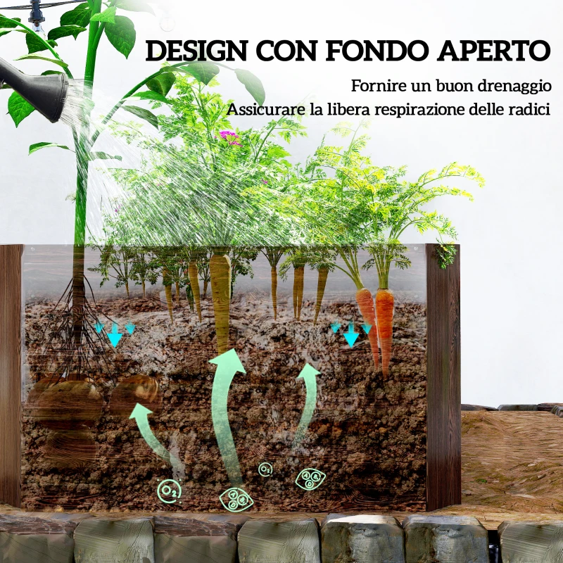 Outsunny Letto per Orto Rialzato con Fondo Aperto e Bordi Arrotondati, 180x90x57.5 cm, Marrone Scuro