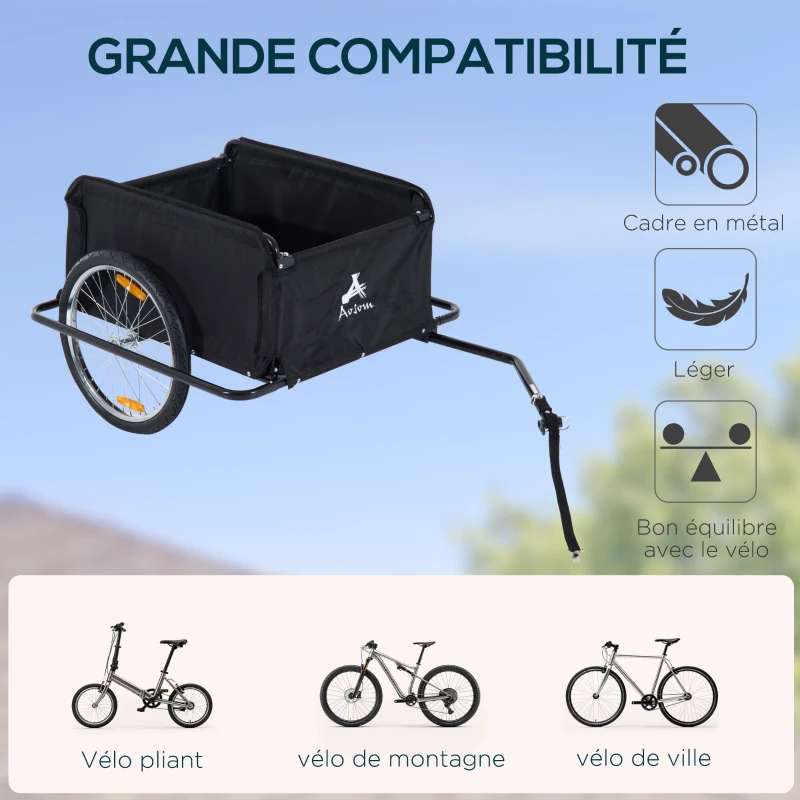 HOMCOM Remorque de transport vélo cargo barre d'attelage incluse housse amovible 4 réflecteurs charge max. 40 Kg noir rouge