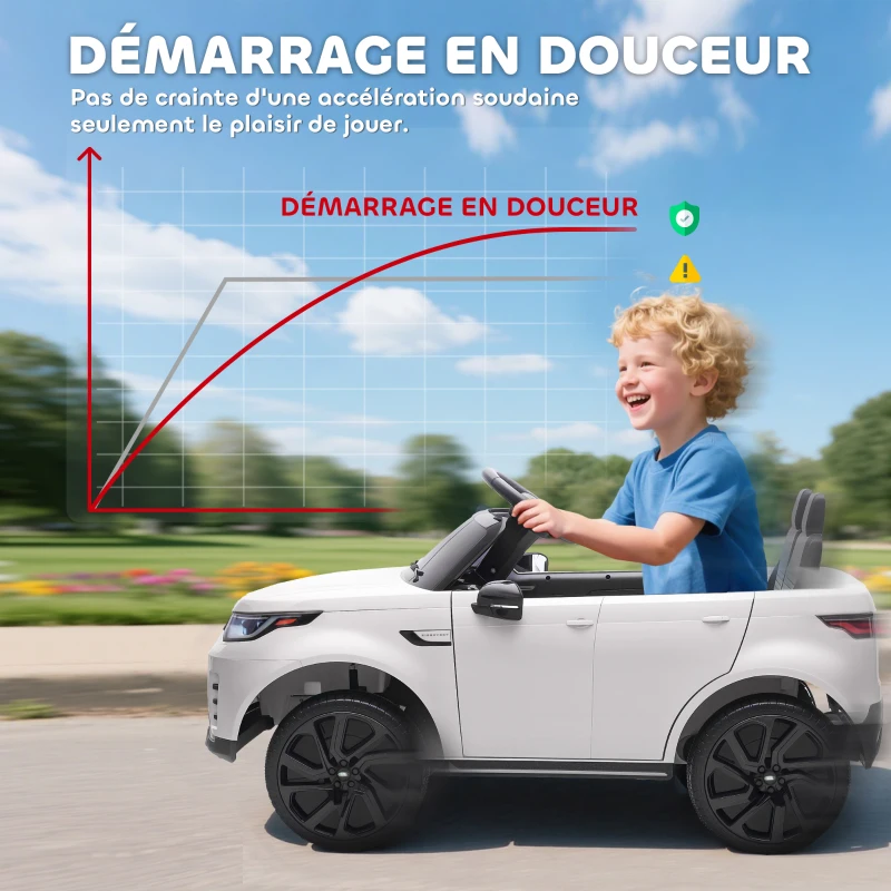 AIYAPLAY Voiture électrique enfant véhicule électrique Land Rover Discovery 12V télécommande 2,4 G 2 moteurs 105x68,5x58cm blanc(m-6)