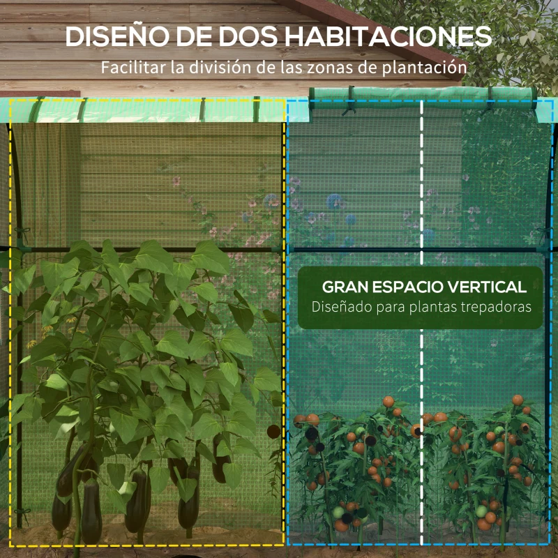 Outsunny Invernadero Resistente con 4 Ventanas 2 Puertas con Cremallera Anti-UV para Cultivo de Plantas 185x94x150 cm Verde