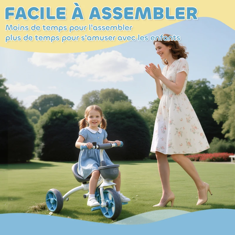 AIYAPLAY Tricycle enfant évolutif, tricycle pour enfants de 2 à 5 ans avec panier avant et roues EVA, 72 x 52 x 61 cm, bleu