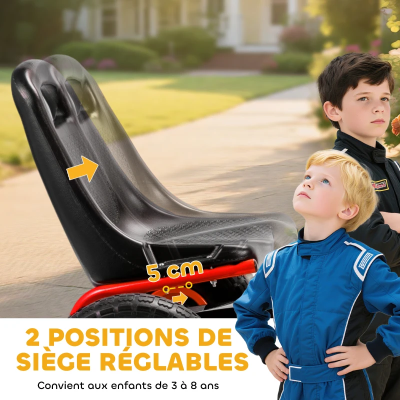 AIYAPLAY Kart à pédales Go-Kart pour enfants siège réglable pneus EVA embrayage manuel et frein 110 x 61 x 62 cm rouge