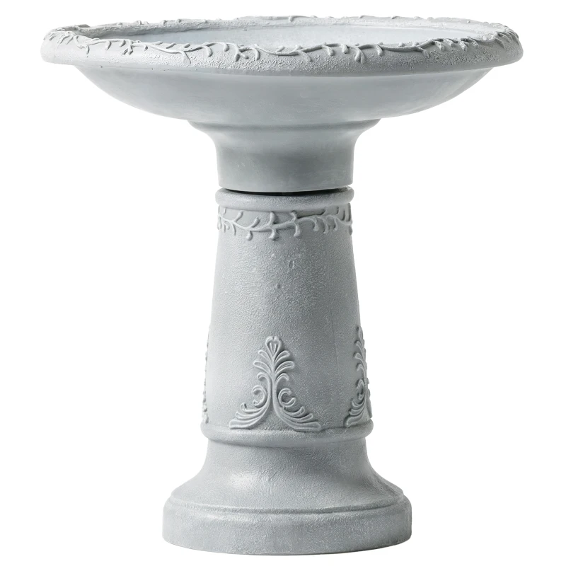 Outsunny Banho para pássaros em resina para exterior, banho redondo de 51 cm com aparência de pedra, comedouro independente, Cinza