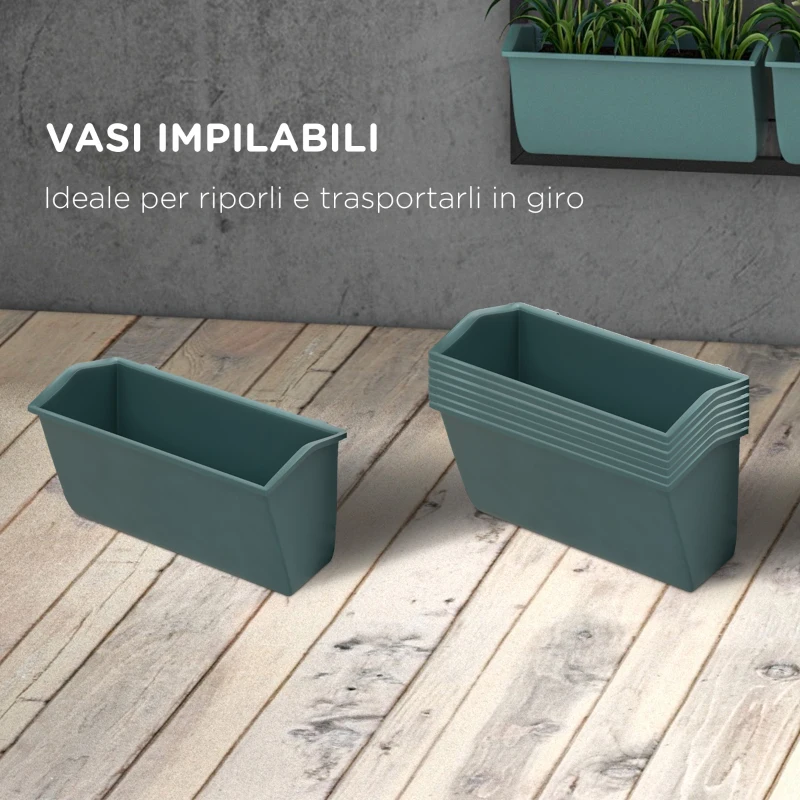 Outsunny Orto Verticale da Parete a 4 Livelli con 8 Vasi, in Acciaio e Plastica, 52x14x90 cm, Verde Scuro e Nero