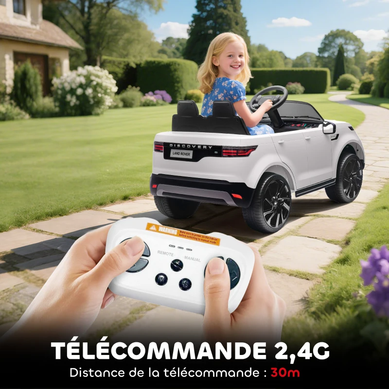 AIYAPLAY Voiture électrique enfant véhicule électrique Land Rover Discovery 12V télécommande 2,4 G 2 moteurs 105x68,5x58cm blanc(m-7)