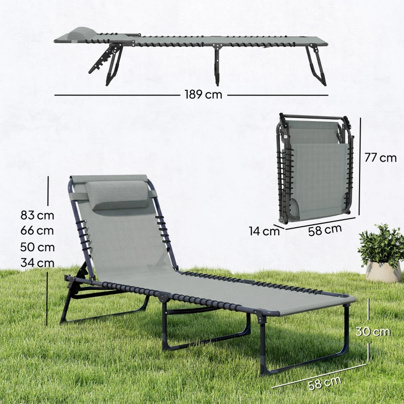 Outsunny Folding Sun Lounger, with Four-Position Back - Light Grey