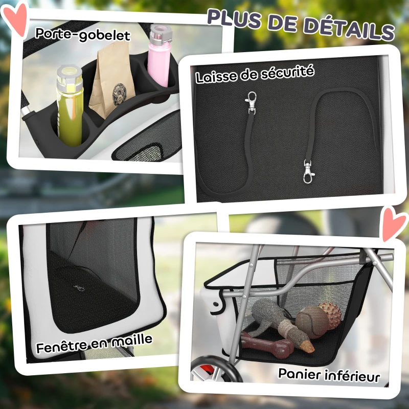 PawHut Poussette buggy pliable animaux chariot pliante chien chat porte-gobelet panier de rangement 75 x 45 x 97 cm gris