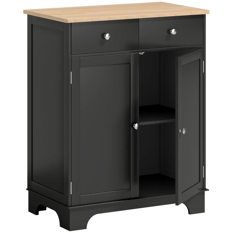 HOMCOM Meuble de rangement buffet salon avec placards, 2 tiroirs et étagères réglables, 68x40,3x85cm, noir et bois naturel