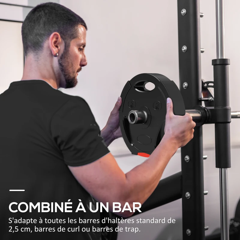 SPORTNOW Disques de poids, plaques de poids 2 x 5 kg et 2 x 7,5 kg, à trois poignées avec trous de Ø 25 mm, noir