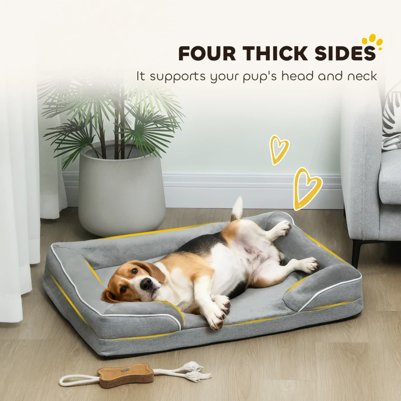 PawHut Dog Sofa Bed, Washable Pet Bed with Removable Cover and Non-Slip Bottom for Cats, Small and Medium Dogs, Grey