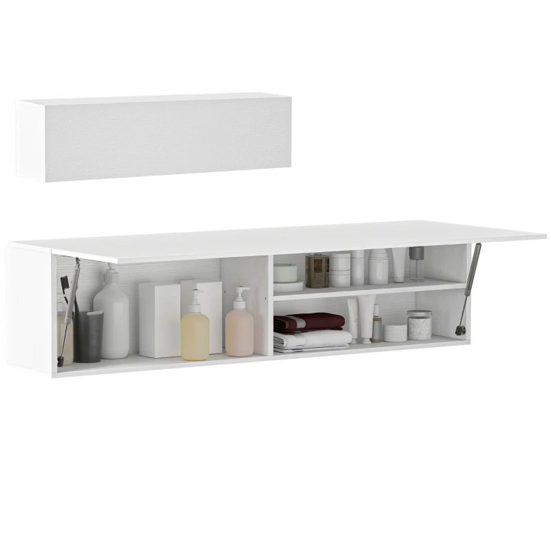 HOMCOM Mobile Bagno a Parete con Anta Ammortizzata, 2 Scomparti e Mensola Regolabile, 120x23x30 cm, Bianco