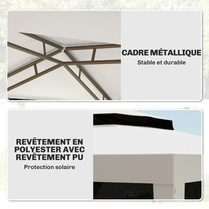 Outsunny Tonnelle barnum de jardin 3 x 3 m avec 4 moustiquaires amovibles - double toit - crème