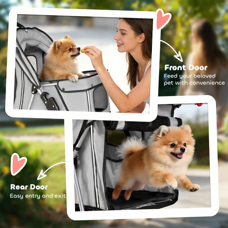 PawHut Wózek dla psa składany z odblaskami, koszem na akcesoria, 77x44x102 cm, kolor szary