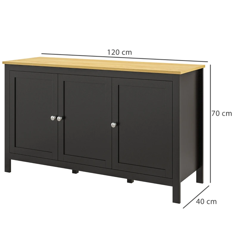 HOMCOM Buffet meuble de rangement avec 3 portes 2 étagères réglables plateau aspect bois clair 120 x 40 x 70 cm noir