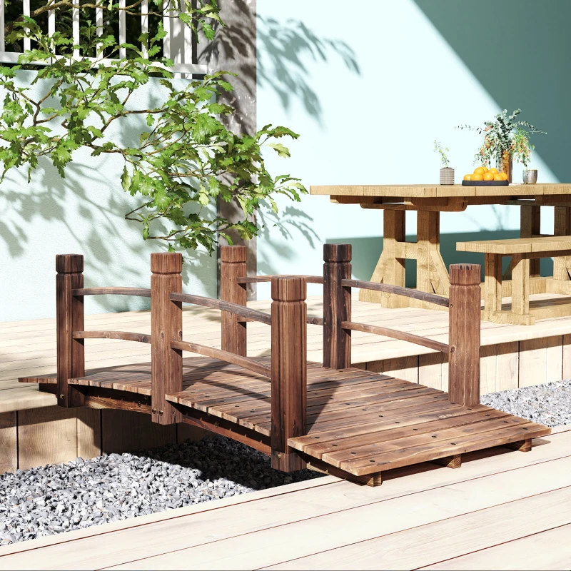 Outsunny Pont de Jardin - Pont de Bassin - passerelle en Bois - Décoration du Jardin dim. 152,5L x 67l x 48H cm - Bois de Sapin traité carbonisation