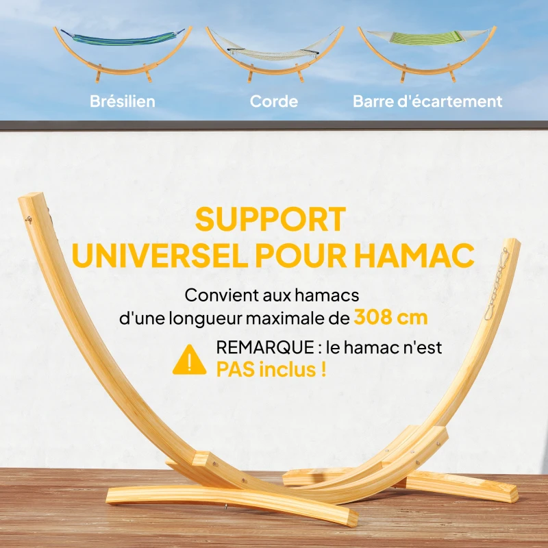 Outsunny Support pied de hamac structure robuste en bois de pin charge max. 120 Kg dim. 325L x 120l x 118H cm bois naturel
