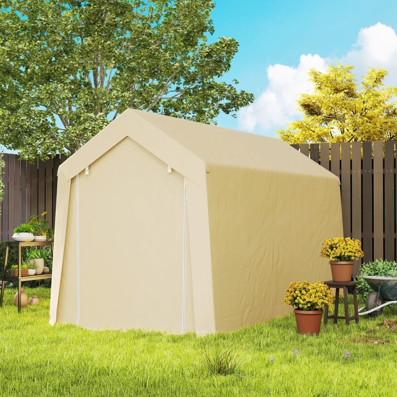 Outsunny Abri de jardin tente de stockage portable pour extérieur avec cadre en acier galvanisé et grande porte 2 x 3,6 m beige