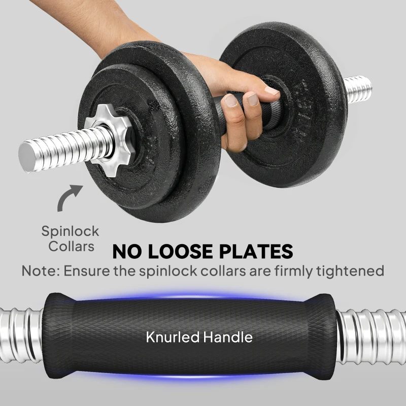 SPORTNOW 2-in-1 Adjustable Dumbbells Set, 20kg Cast Iron Weights Dumbbells Set with Non-Slip Grip for Strength Training, Weight Lifting, Bodybuilding, Home Gym Workout Equipment for Men & Women