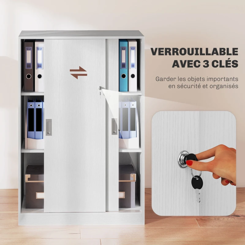 Vinsetto Armoire de Bureau 2 Portes coulissantes verrouillables dim. 80L x 40l x 120H cm 2 étagères en Bois Blanc