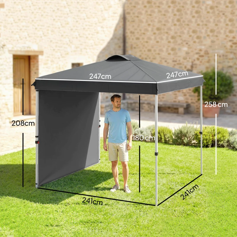 Outsunny Carpa Plegable de Jardín de 2,5x2,5 m con Altura Ajustable Anti-UV con 1 Pared Lateral y Bolsas de Arena Gris Oscuro