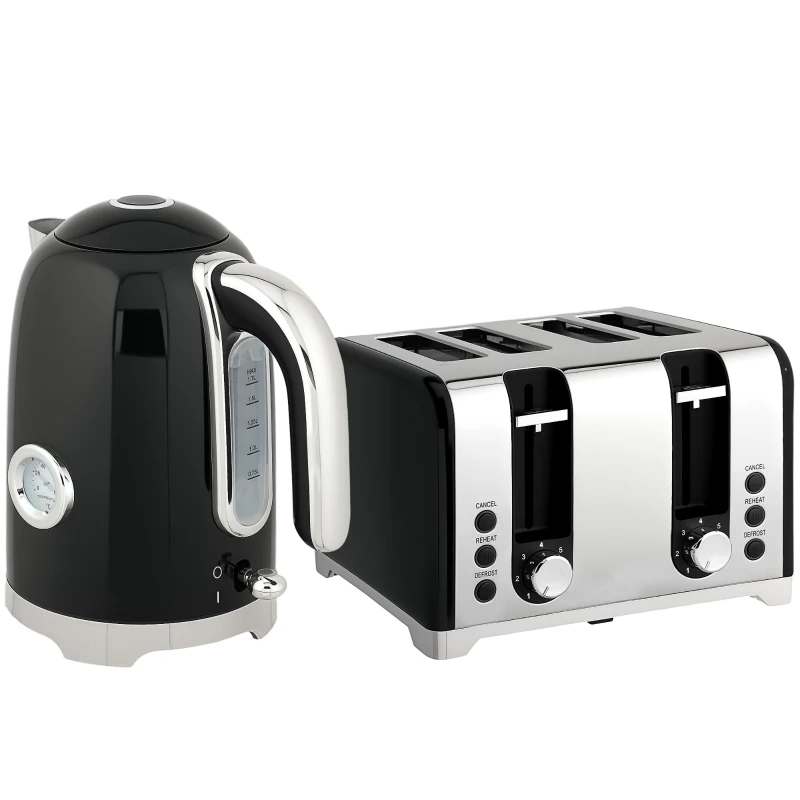 HOMCOM Retro 3000W Kettle and Toaster Set - Black