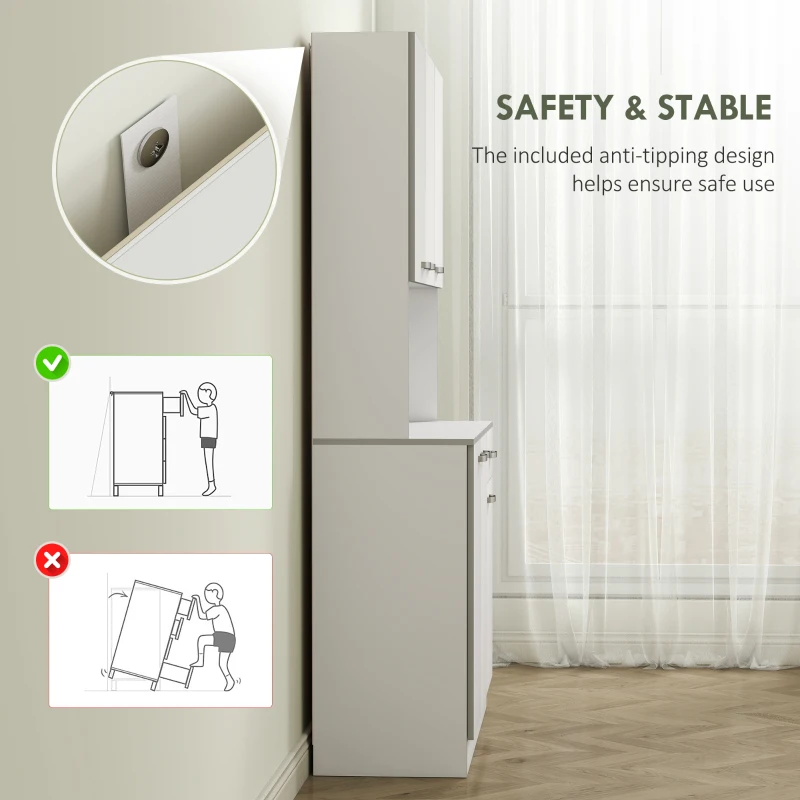 Kitchen Cupboard, Freestanding Kitchen Storage Cabinet with 6 Doors, Drawer, White