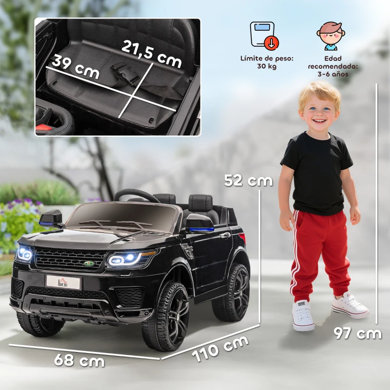 HOMCOM Coche Eléctrico SUV para 3-6 Años Coche de Batería 12V con 2 Motores Mando a Distancia 110x68x52 cm Negro