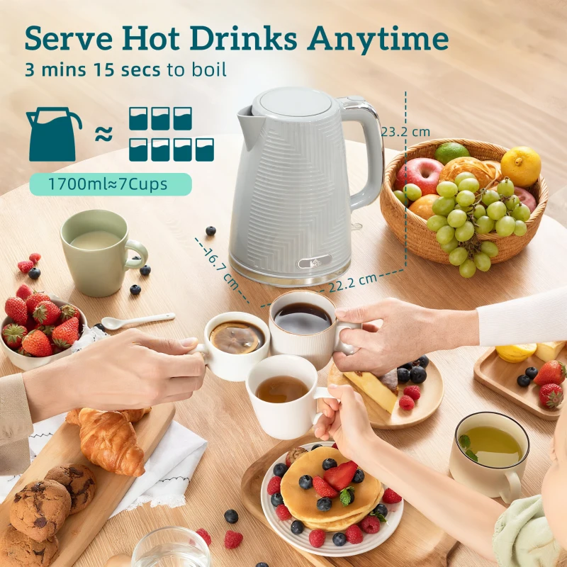 HOMCOM Modern Kettle and Toaster Set - Grey