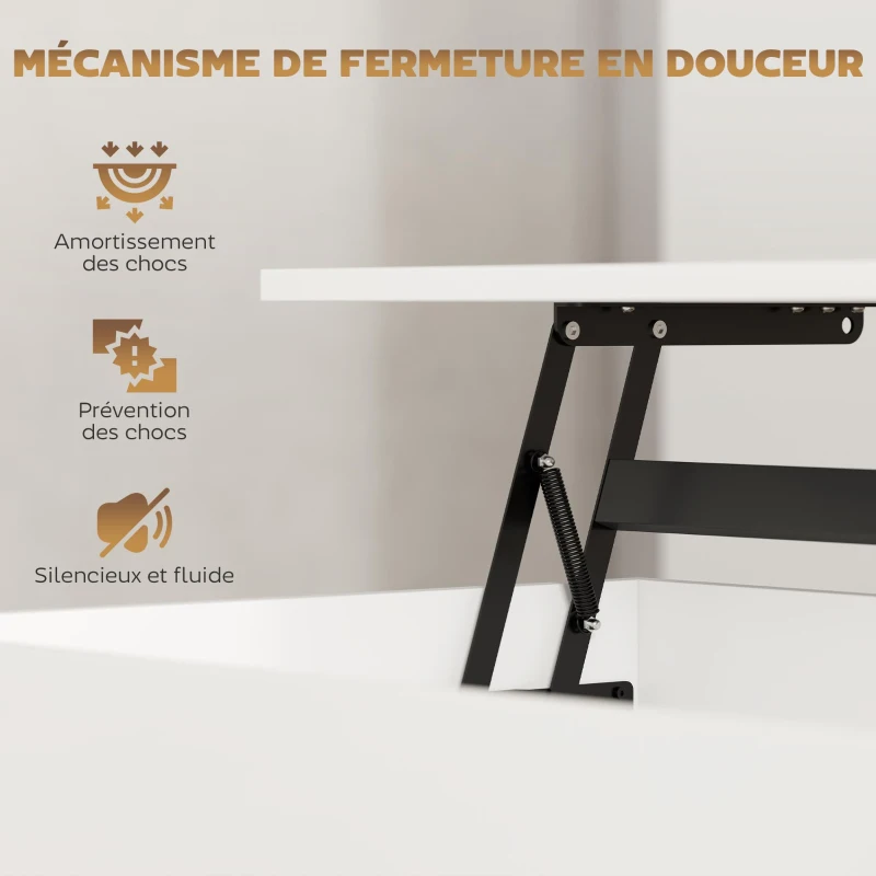 HOMCOM Table basse relevable, table de salon avec compartiment caché et 2 tiroirs, 100 x 50 x 44 cm, blanc