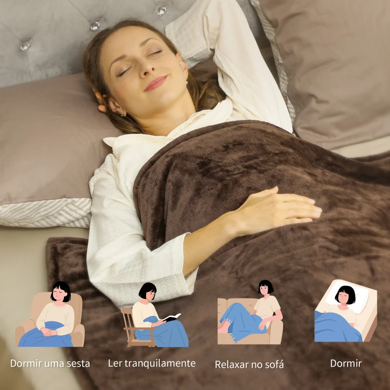 HOMCOM Manta Elétrica 180x130 cm Manta Térmica com Tecido Suave 10 Níveis de Temperatura e Temporizador Marrom