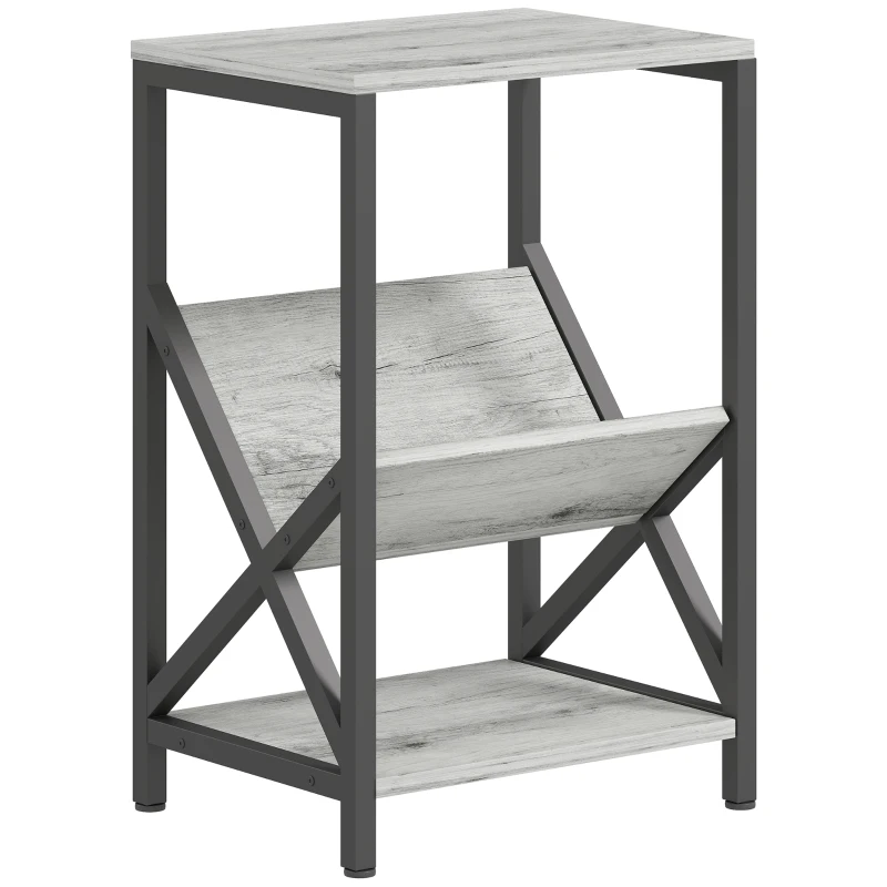 HOMCOM Table d'appoint étroite, bout de canapé rangement à 3 niveaux, porte-revues en V, cadre en acier, 40x30x61cm, gris foncé