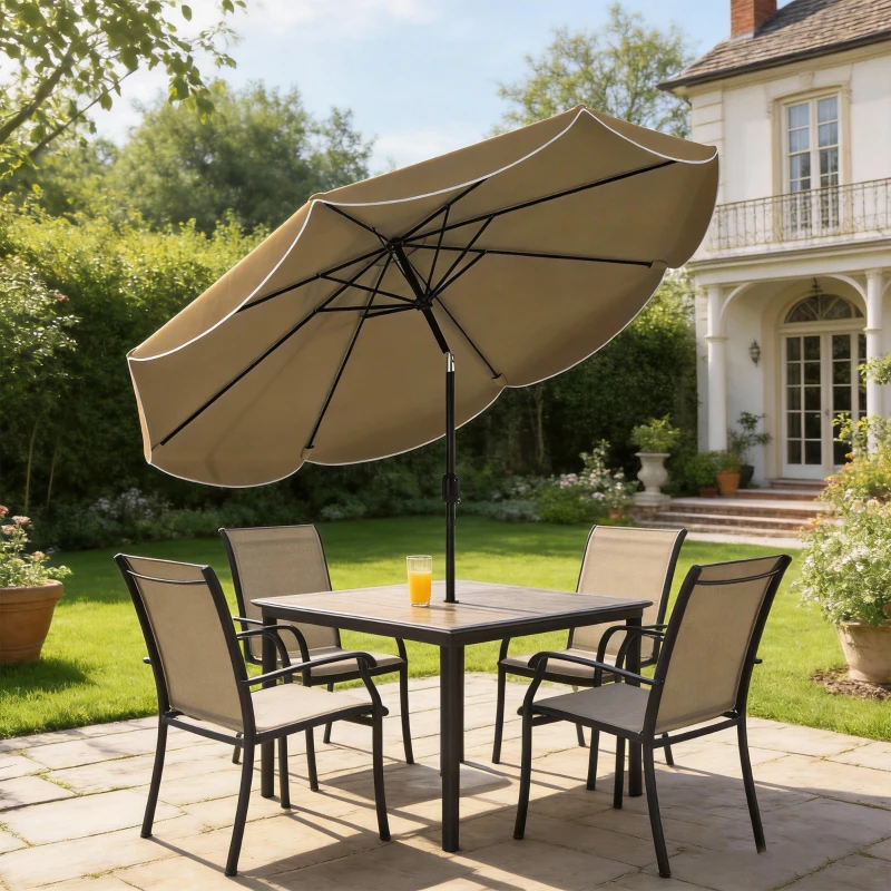 Outsunny Parasol de terrasse extérieur Ø2,7 m Parasol à inclinaison réglable 3 positions Manivelle et volant Kaki