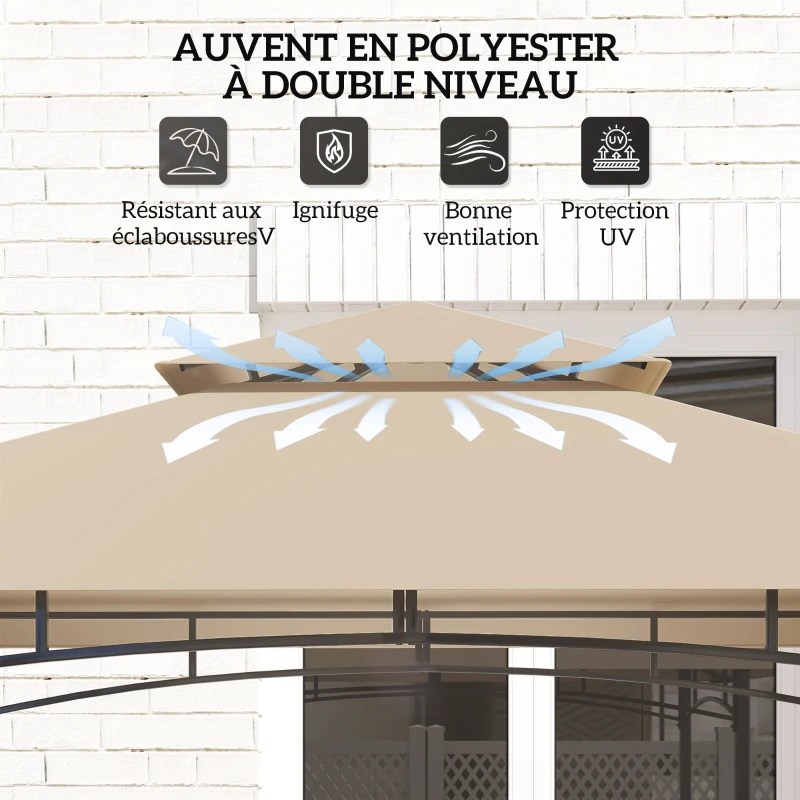 Outsunny Tonnelle de barbecue à deux niveaux auvent de réception pour jardin avec lumière LED 240 x 150 x 250 cm kaki
