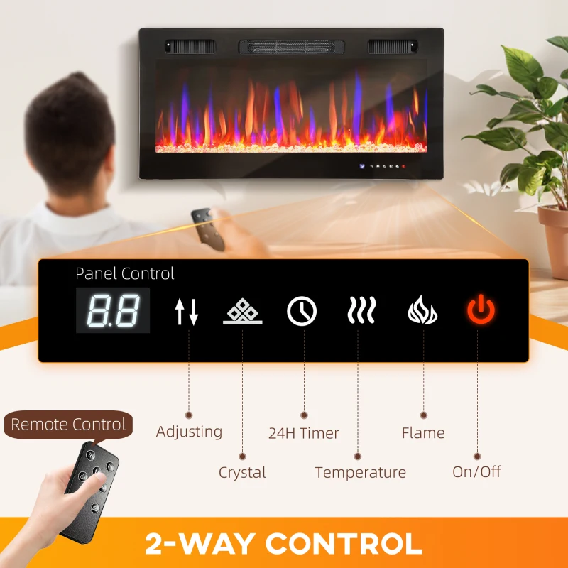 HOMCOM 36" Ultra-Slim Electric Fireplace, Wall Mounted and Recessed, 900W/1800W