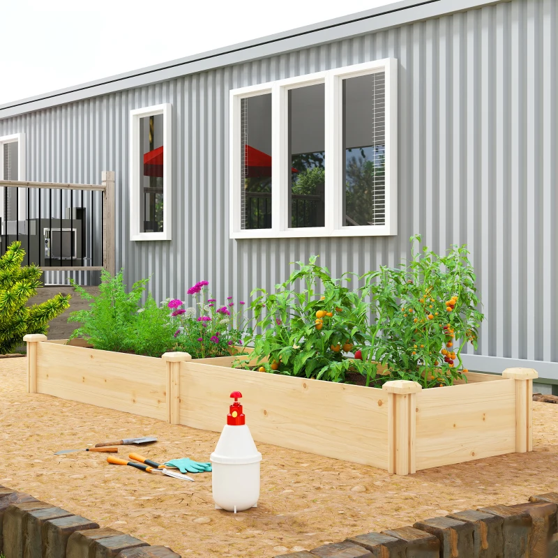 Outsunny Canteiro Elevado de Madeira Canteiro com Divisória e Fundo Aberto Mini Estufa 235x66x26 cm Madeira Natural