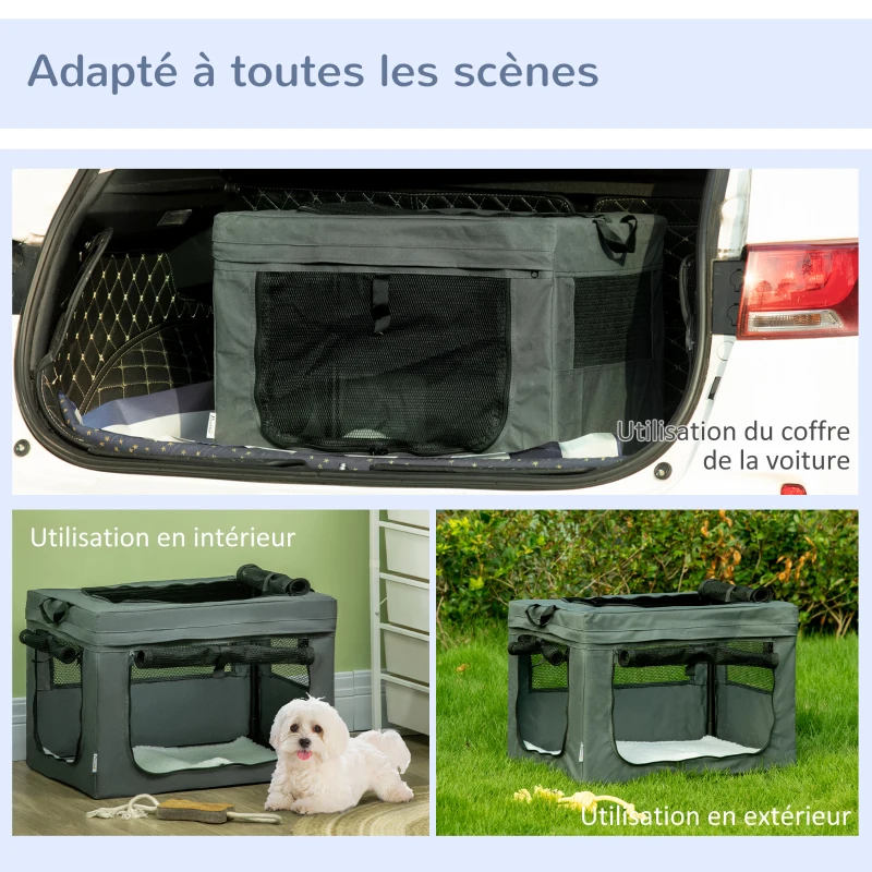PawHut Sac de transport pliable pour animaux de compagnie avec poignée tissu en maille 60 x 42 x 42 cm gris noir