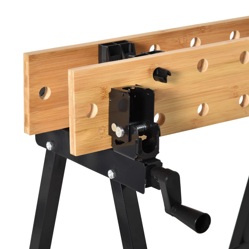 HOMCOM Banco da Lavoro Pieghevole con 4 Morse, Riga e Goniometro, Portata 150 kg, Nero e Legno