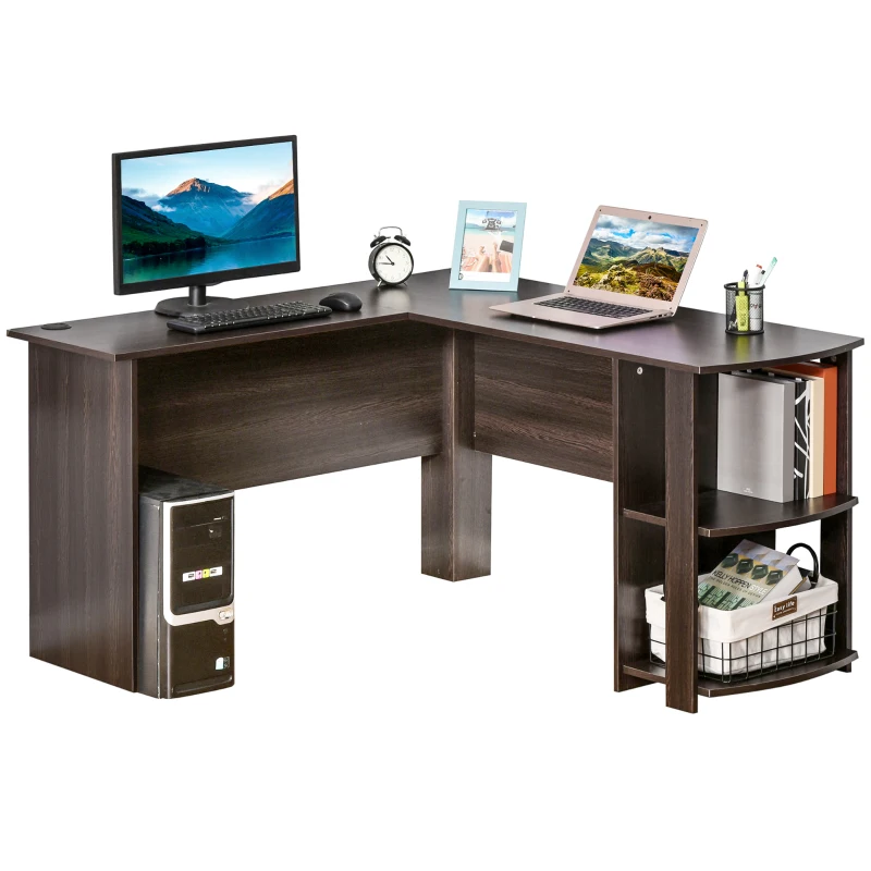 Aosom Eckschreibtisch mit 2 Regalen Dunkelbraun
