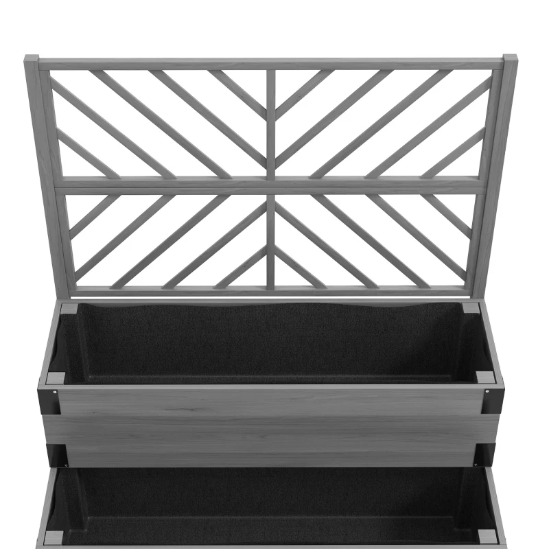 Outsunny Raised Garden Bed with Trellis, 2-Tier Wooden Elevated Planter Box  for Vegetables, Flowers, Herbs, Grey