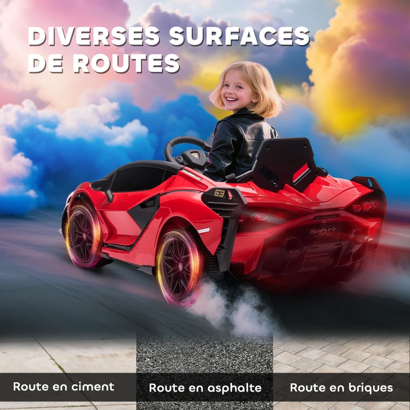 HOMCOM Voiture électrique Enfants de Sport Véhicule électrique Lamborghini Sian 12 V - V. Max. 5 Km/h avec Télécommande 2,4G Effets sonores + Lumineux Rouge(m-8)