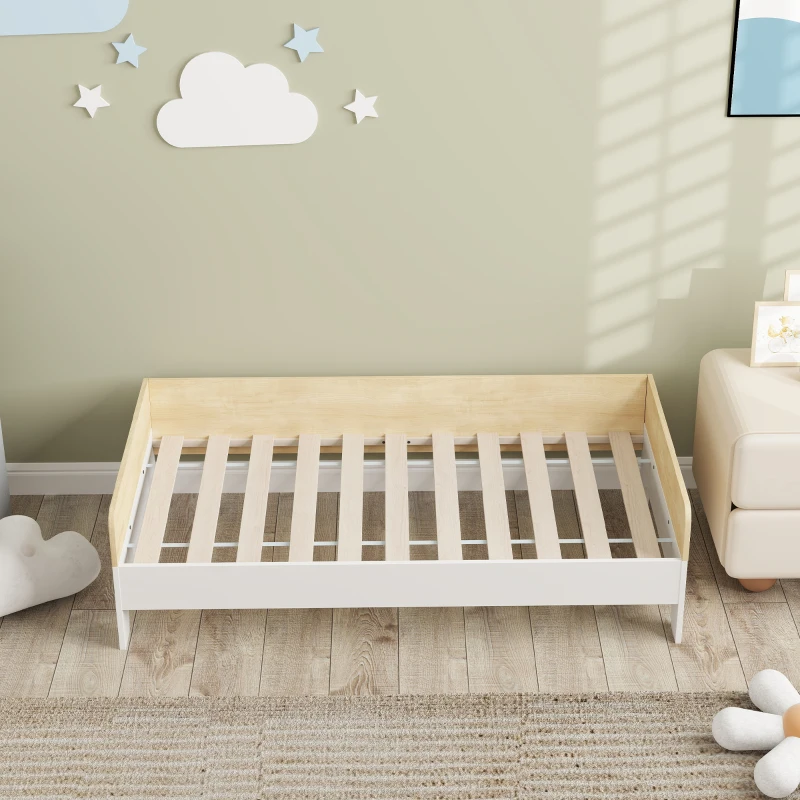 AIYAPLAY Lit enfant lit avec sommier à lattes avec panneaux latéraux élevés conception basse en bois 143,5 x 74 x 40 cm blanc