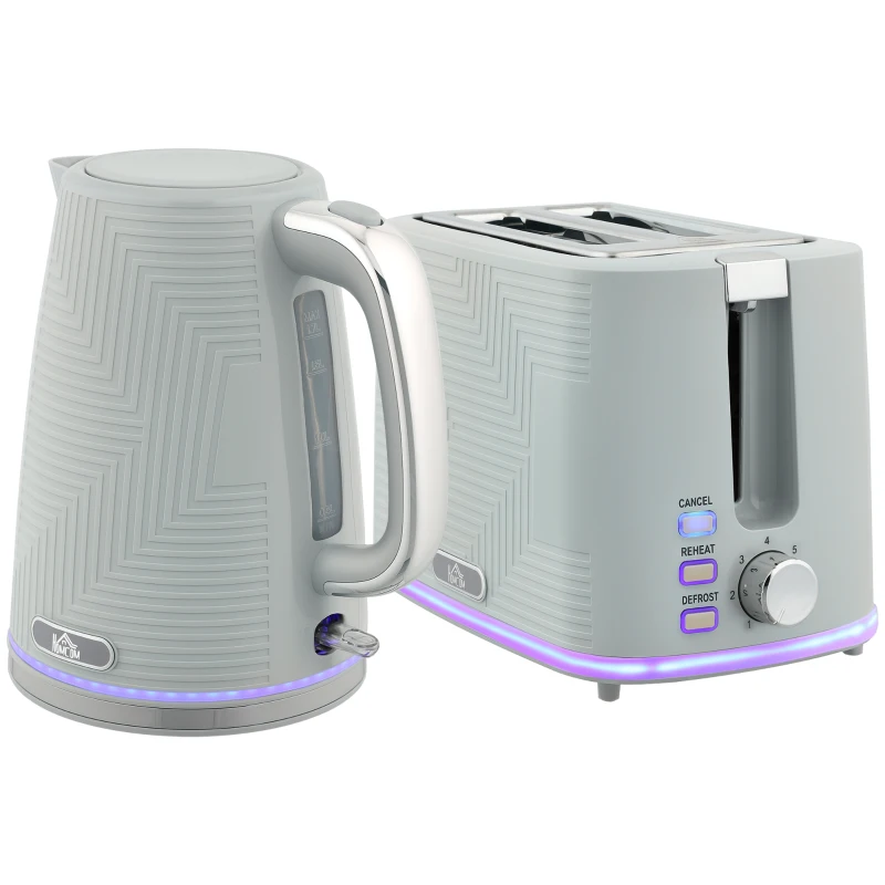 HOMCOM Modern Kettle and Toaster Set - Grey