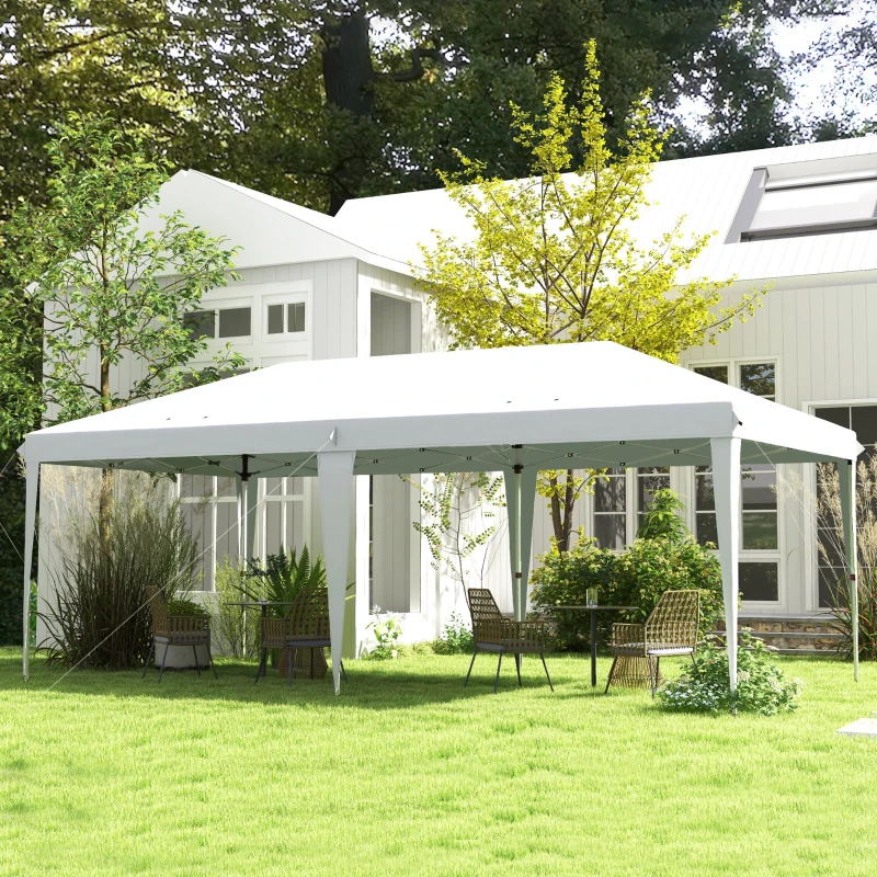 Outsunny Tonnelle 6 x 3 m barnum de jardin pop-up pliant sac inclus acier époxy oxford haute densité blanc