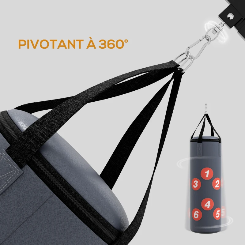 SPORTNOW Sac de frappe avec support mural pour sac de boxe, sac lourd avec gants, bandes pour les mains crochet pivotant à 360°