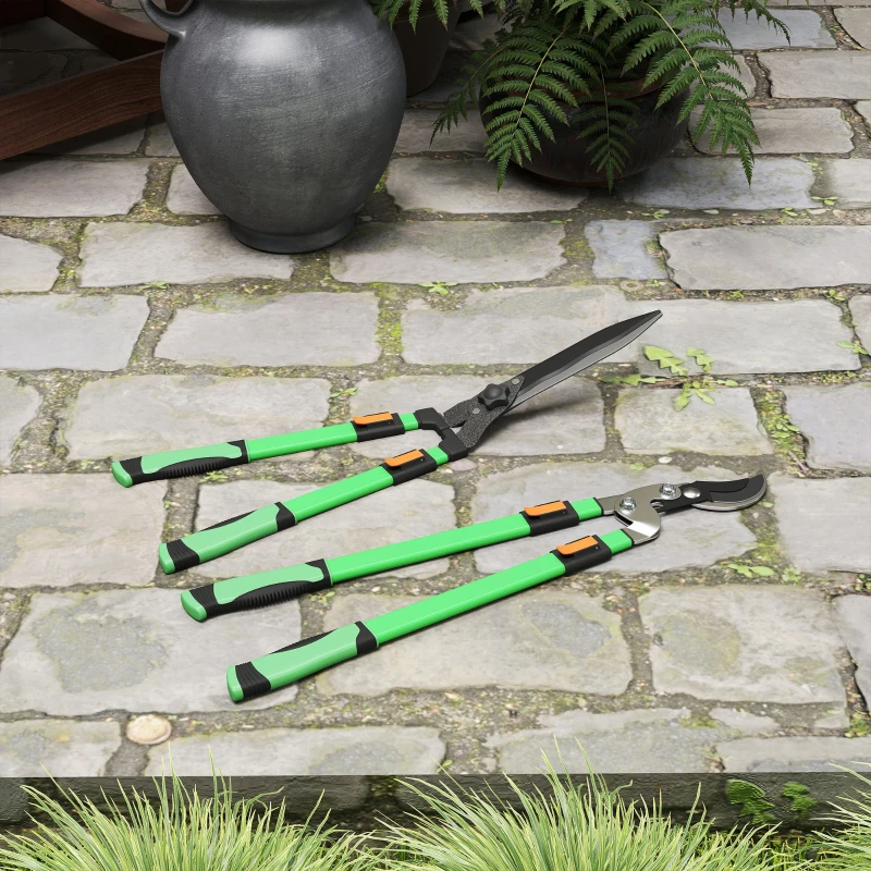 Outsunny Lot de 2 cisailles de jardin, cisaille à haies longueur 63,5-78,5 cm sécateur à enclume longueur 64,5-90 cm vert et noir