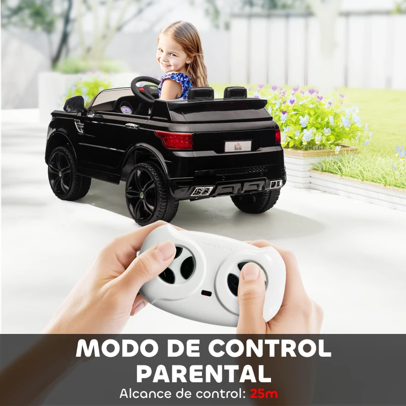 HOMCOM Coche Eléctrico SUV para 3-6 Años Coche de Batería 12V con 2 Motores Mando a Distancia 110x68x52 cm Negro