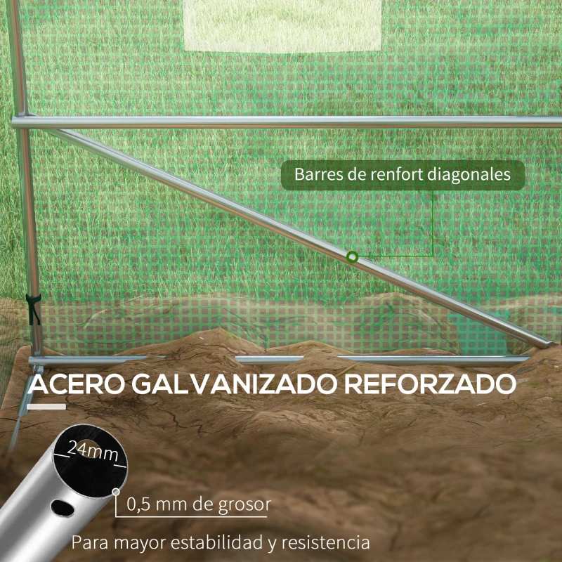 Outsunny Invernadero de Túnel 6x3x2 m con Sistema de Riego Integrado 12 Ventanas con Malla y 1 Puerta Enrollable Verde