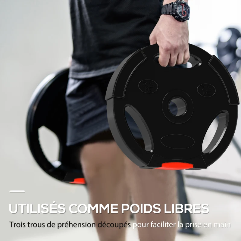SPORTNOW Disques de poids, plaques de poids 2 x 5 kg et 2 x 7,5 kg, à trois poignées avec trous de Ø 25 mm, noir